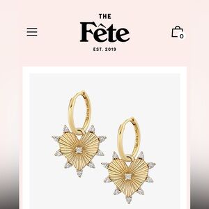 14kt gold vermeil heart charm earrings with cubic zirconias, NWOT